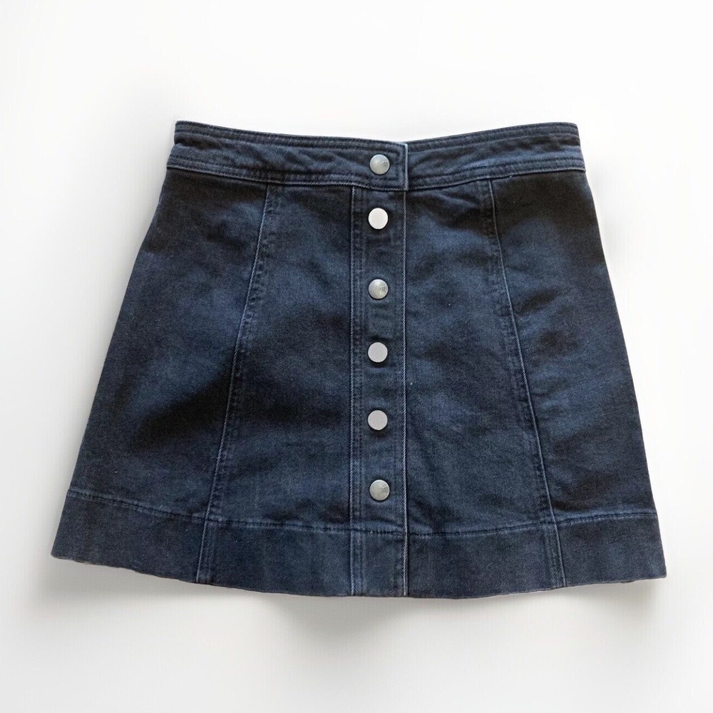 Madewell Button Front Skirt Women 2 Black Denim A-Line Mini H2310 Casual Classic - Picture 2 of 10